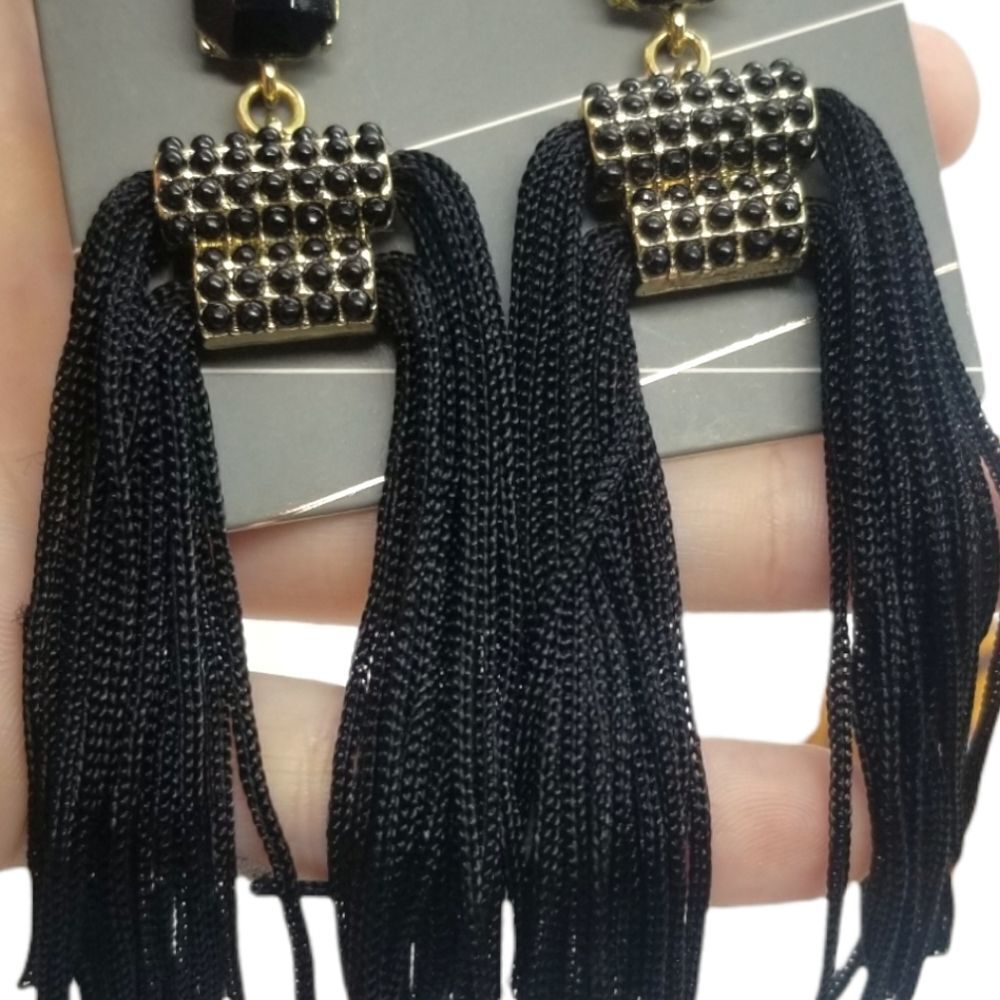 Black earrings Baublebar Black tassel showstopper earrings new - Picture 1 of 2